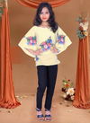 Light Yellow Colour Kids Kaftan With Pant Ethnic Wear Cotton Printed Girls Wear Collection Rumani 05